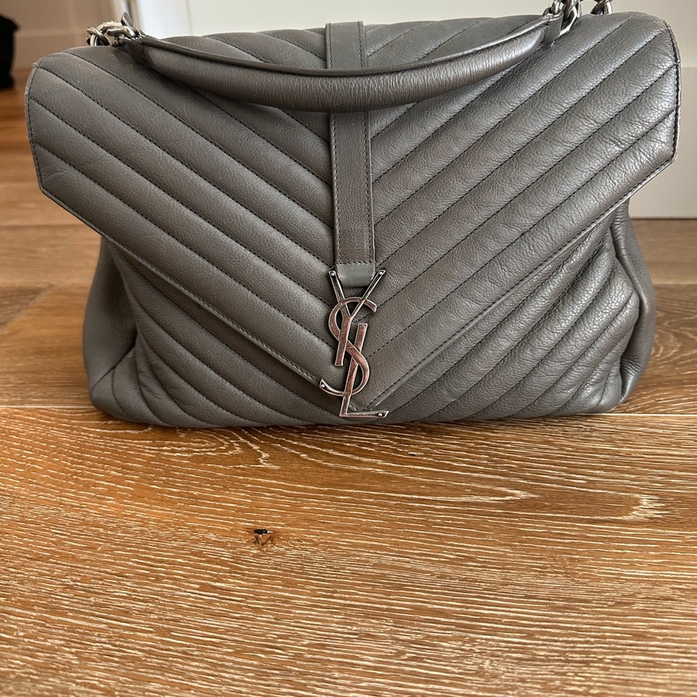 Yves Saint Laurent Gray Flap Shoulder Bag